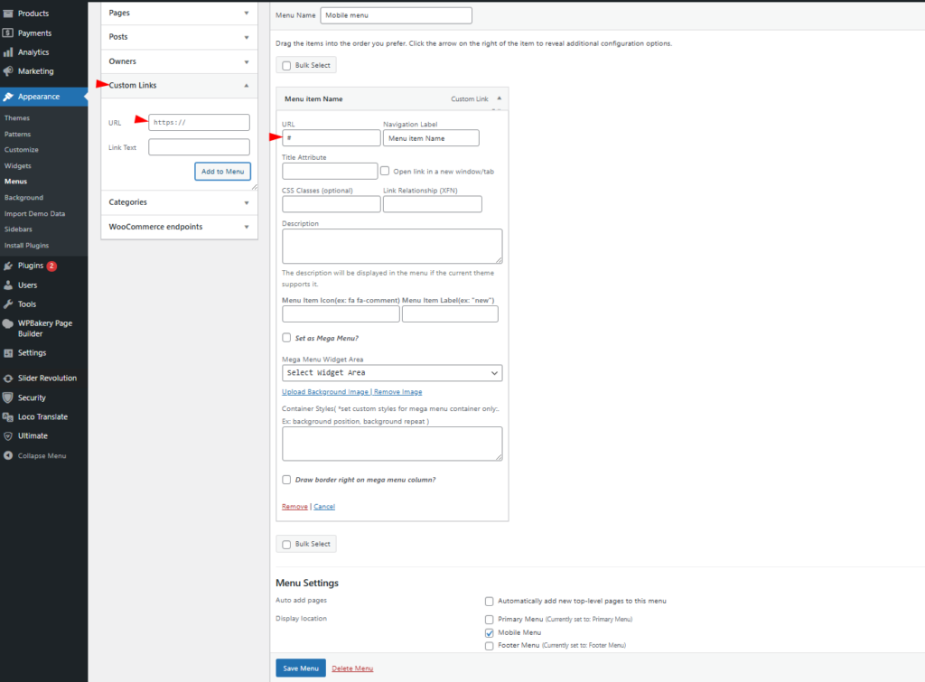 Mobile Menu Management in WP Rentals - WPRentals Theme Documentation