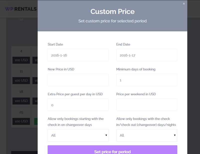 custom price per period