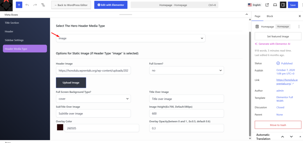 Custom Hero Media Header Options For Pages - WPRentals Theme Documentation