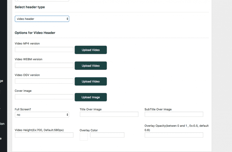 Custom Header Media Options For Pages WP Rentals Help