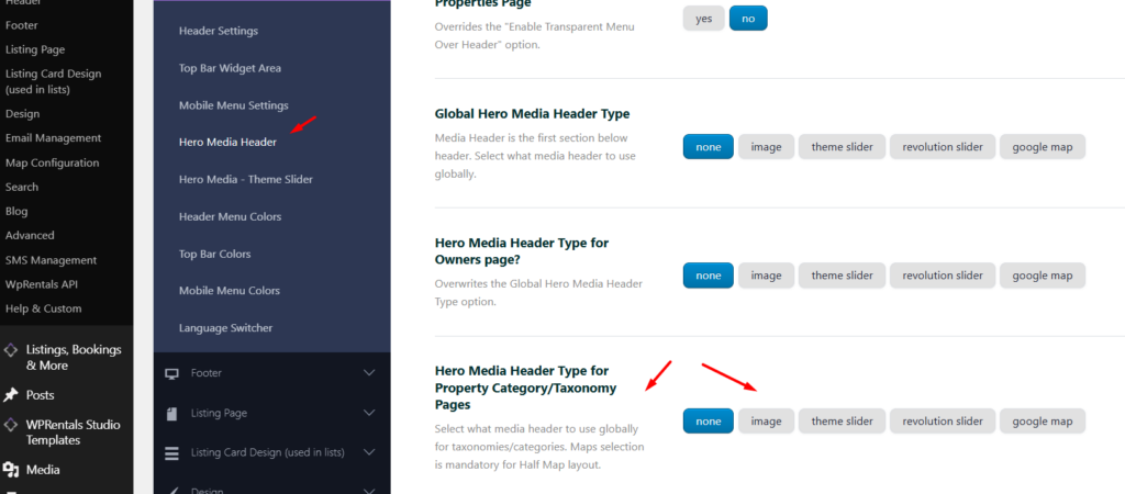 Global Hero Header Header Media Options - WPRentals Theme Documentation