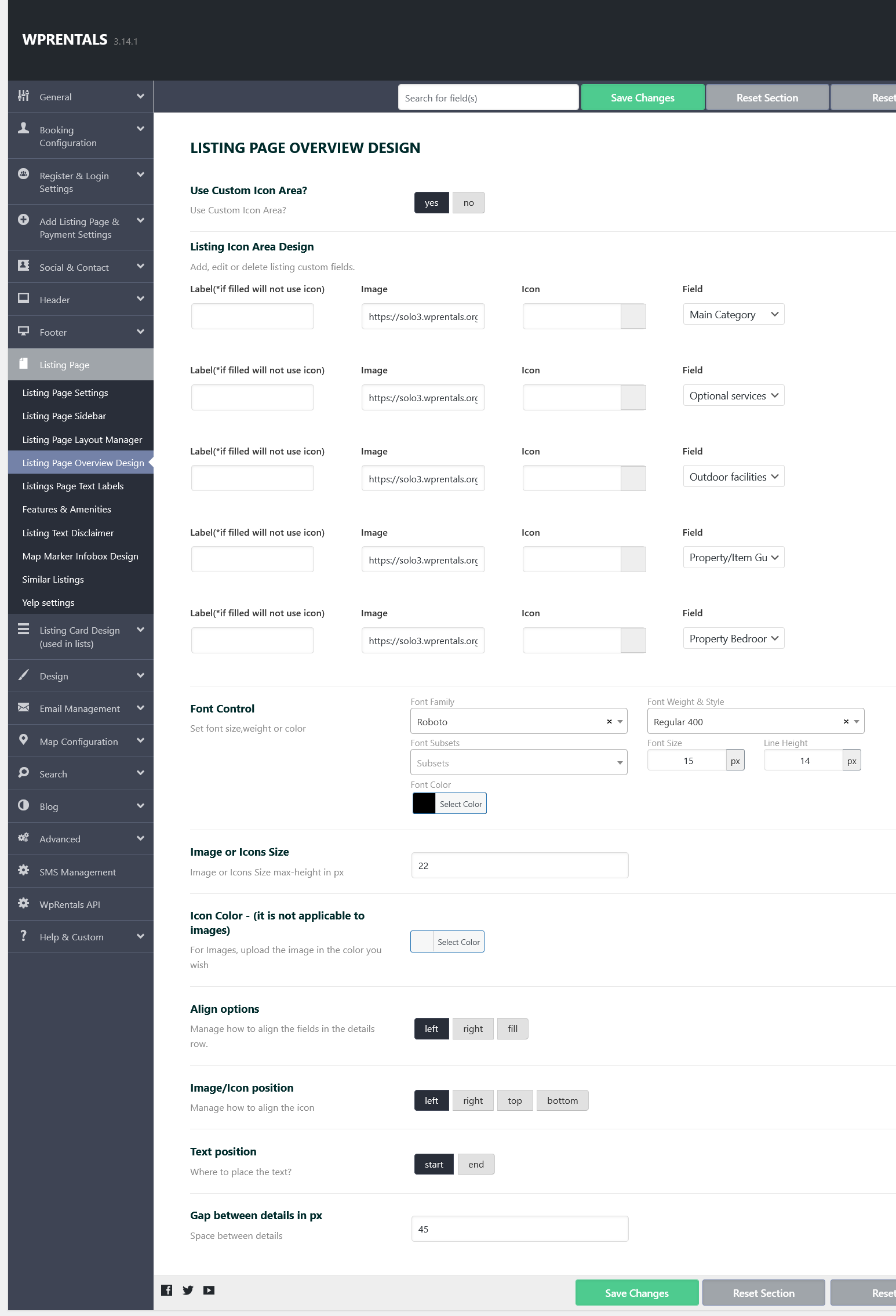 Theme Options - Listing Page Settings - WPRentals Theme Documentation