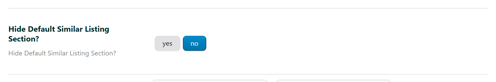 The Hide Default Similar Listing Section setting, a yes or no toggle currently set to no