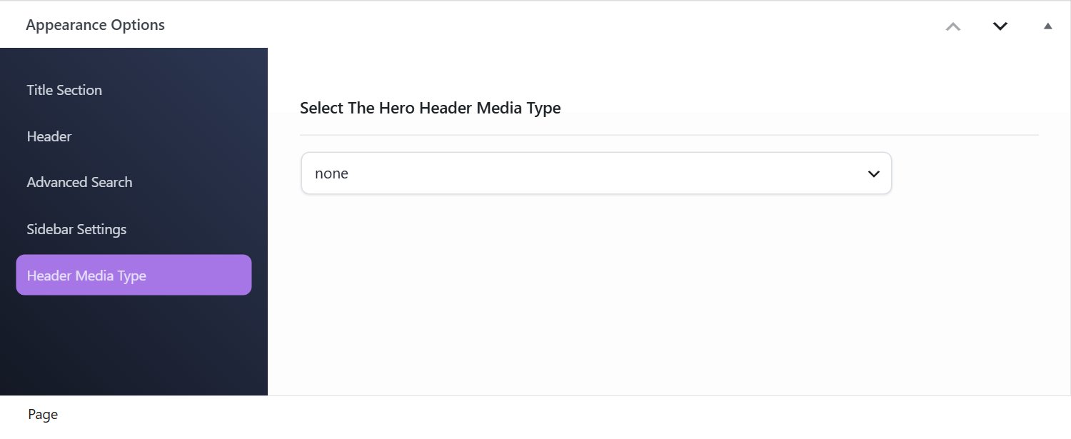 Select The Hero Header Media Type set to none